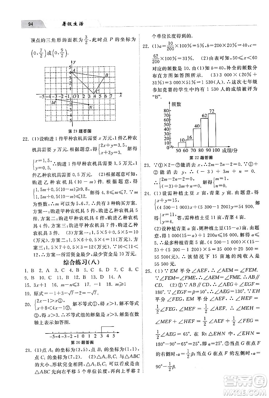 河北美術出版社2024年暑假生活七年級數(shù)學通用版答案