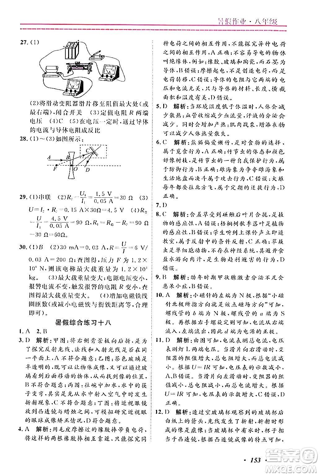 寧波出版社2024年快樂假期暑假作業(yè)八年級合訂本通用版答案