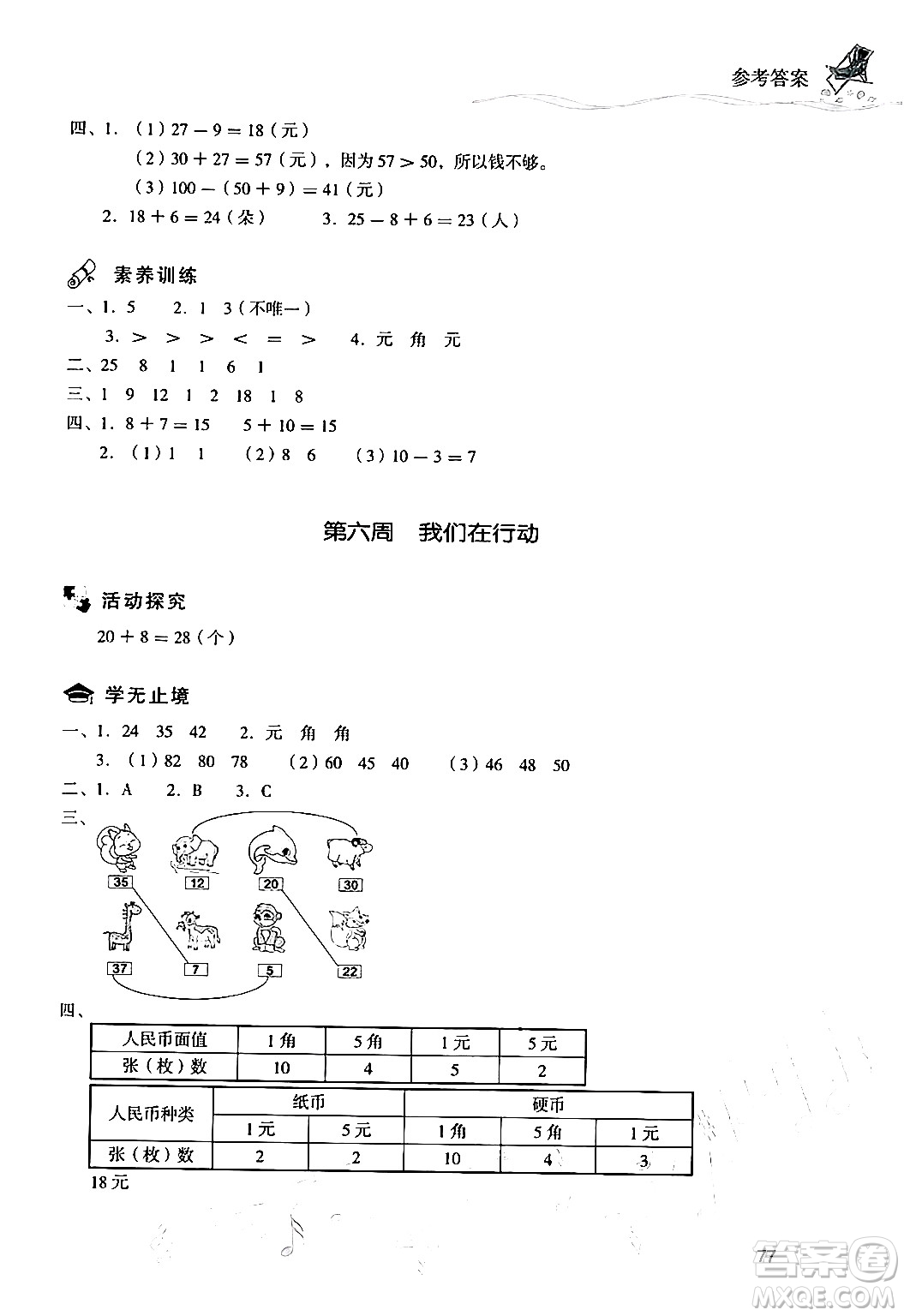 現代教育出版社2024年暑假樂園一年級數學人教版答案