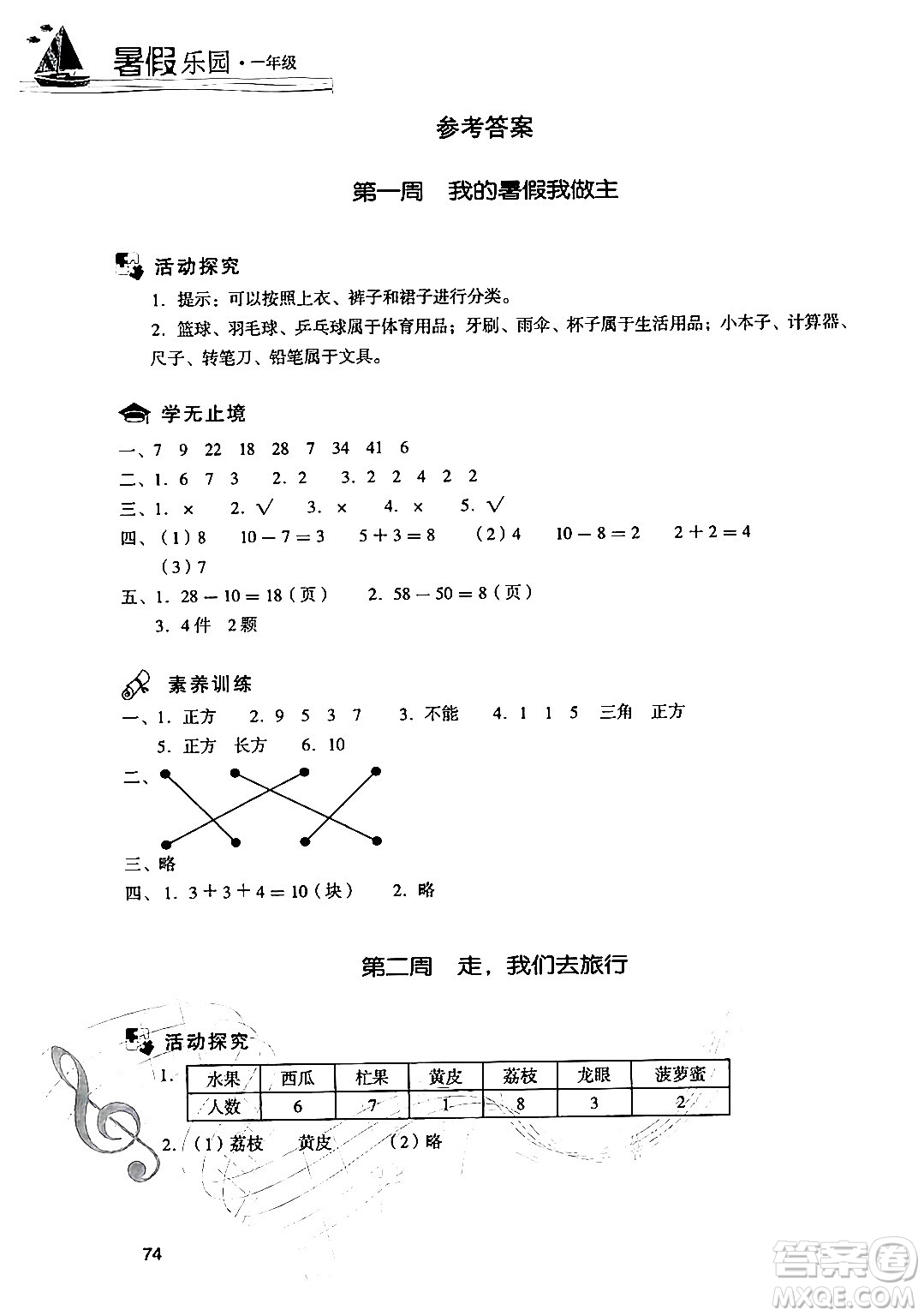 現代教育出版社2024年暑假樂園一年級數學人教版答案