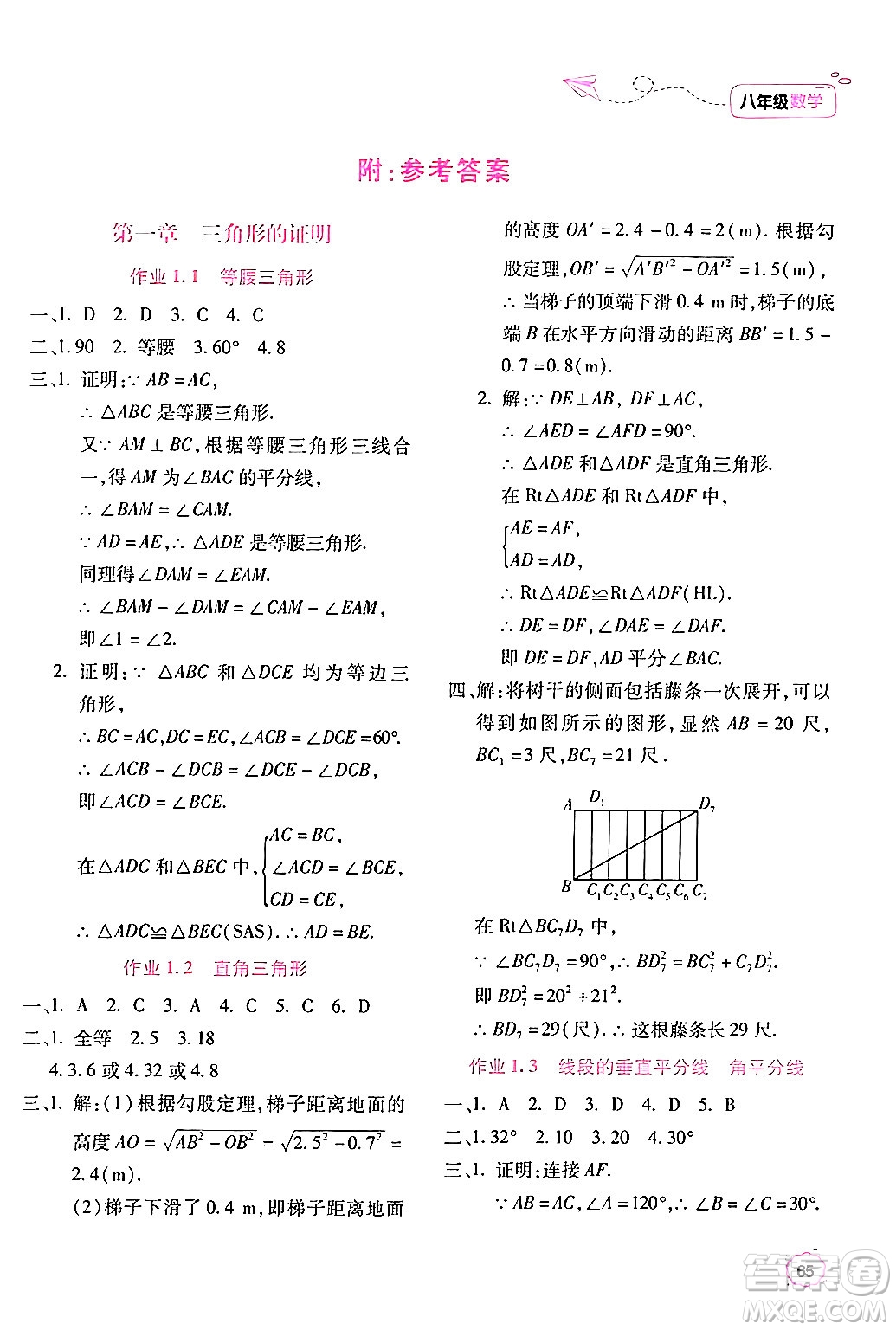 北京教育出版社2024年新課標(biāo)暑假樂園八年級數(shù)學(xué)課標(biāo)版答案