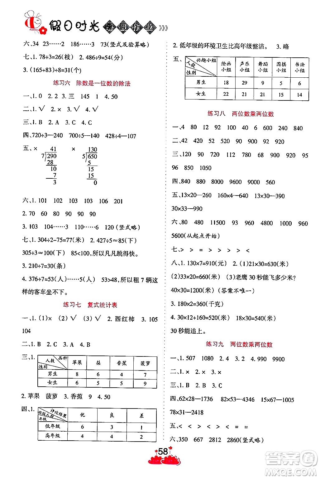陽(yáng)光出版社2024年假日時(shí)光暑假作業(yè)三年級(jí)數(shù)學(xué)人教版答案