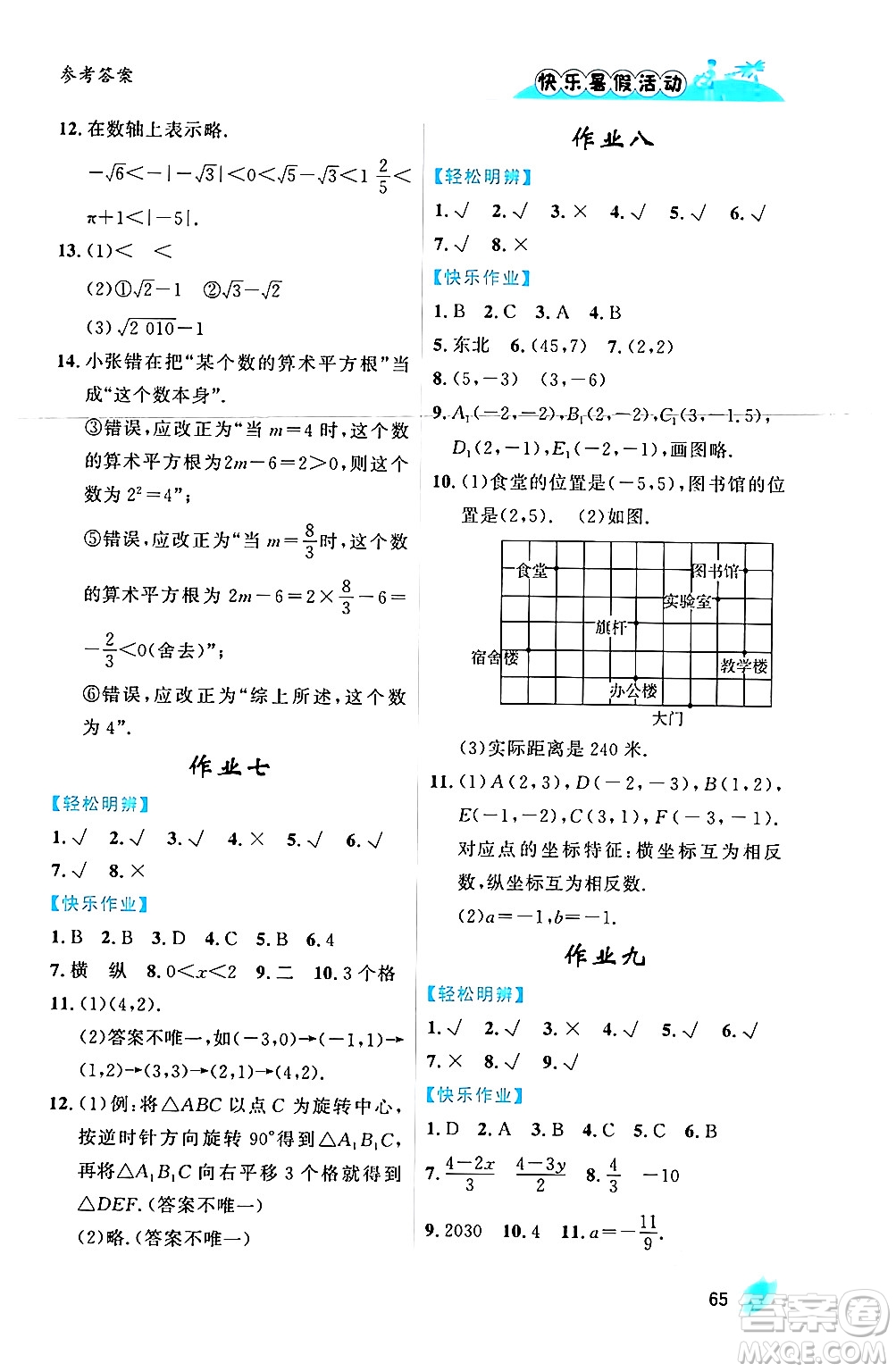 內蒙古人民出版社2024年快樂暑假活動七年級數學通用版答案