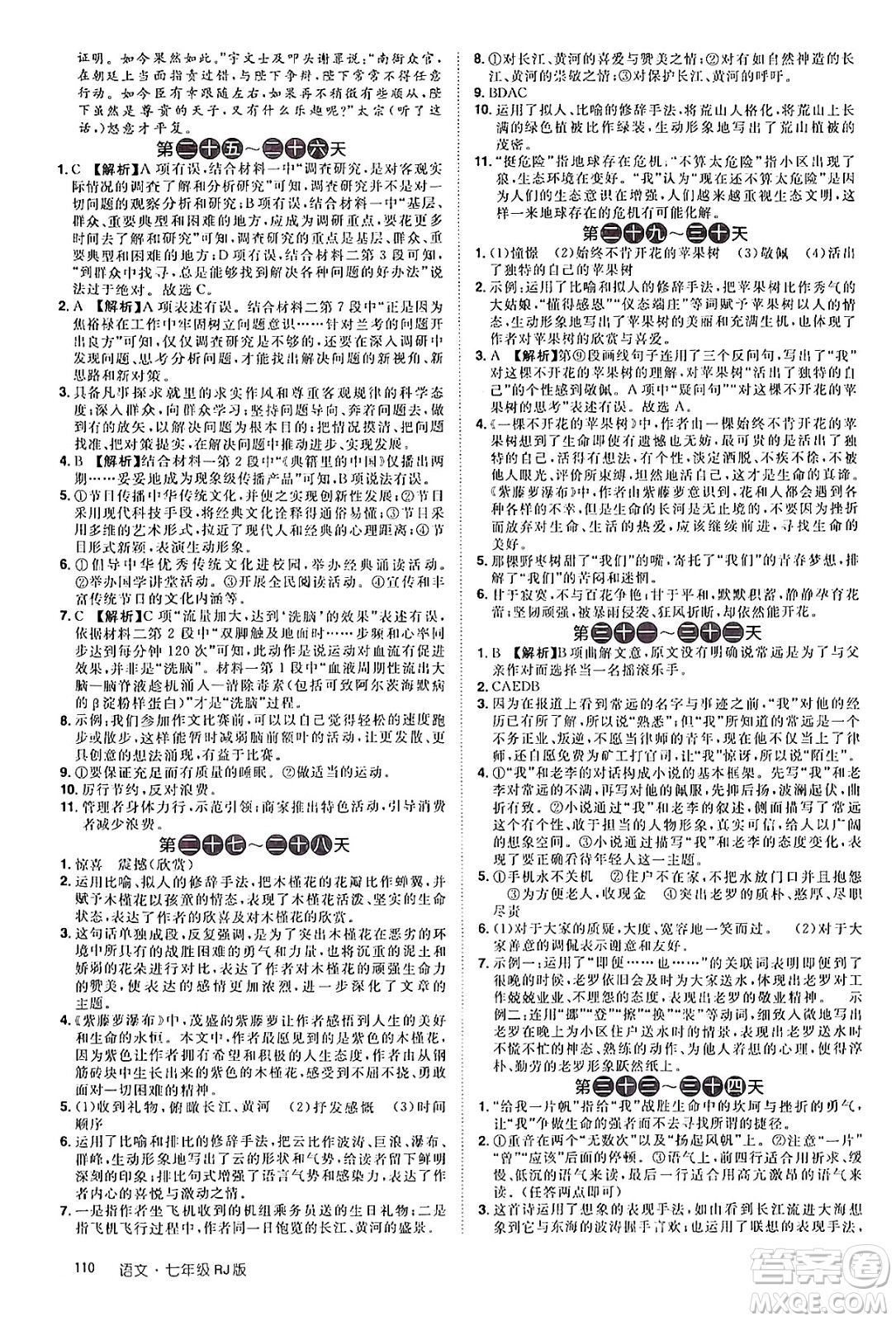 江西美術(shù)出版社2024年學海風暴叢書魔力暑假A計劃七年級語文人教版答案