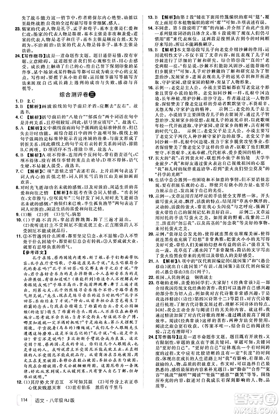江西美術(shù)出版社2024年學(xué)海風(fēng)暴叢書魔力暑假A計(jì)劃八年級(jí)語文人教版答案