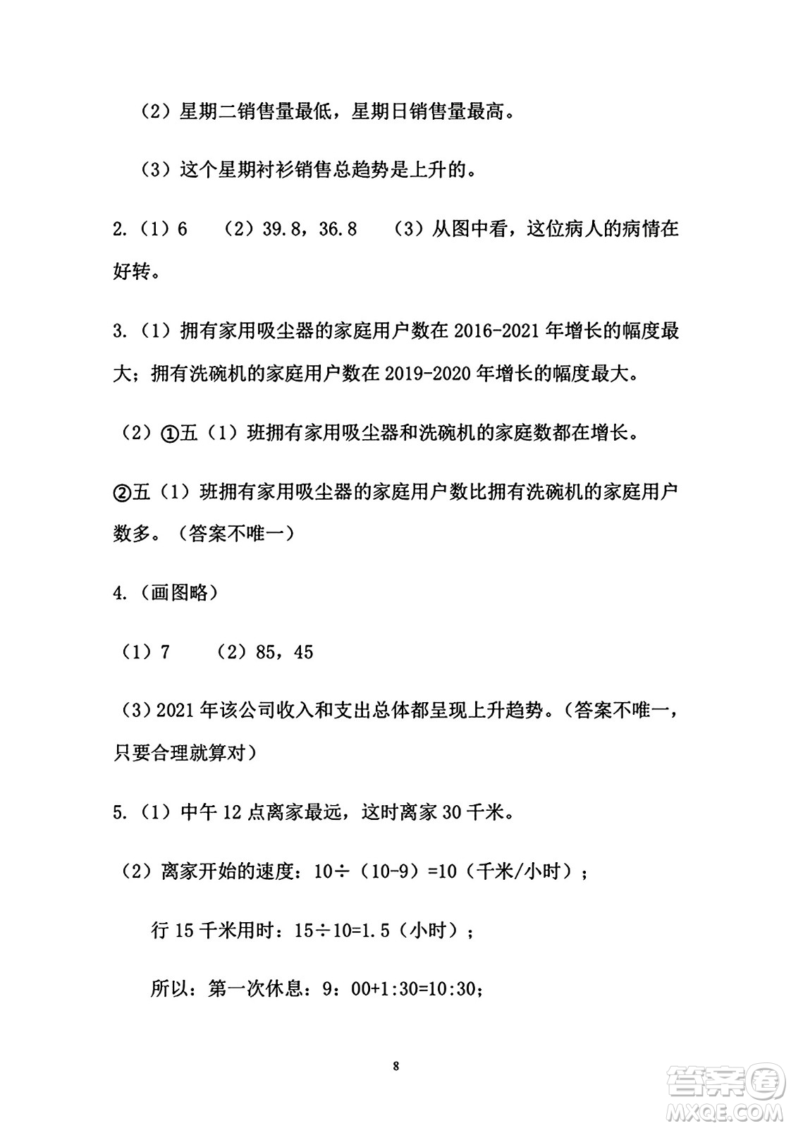 安徽少年兒童出版社2024年暑假作業(yè)五年級數(shù)學人教版答案
