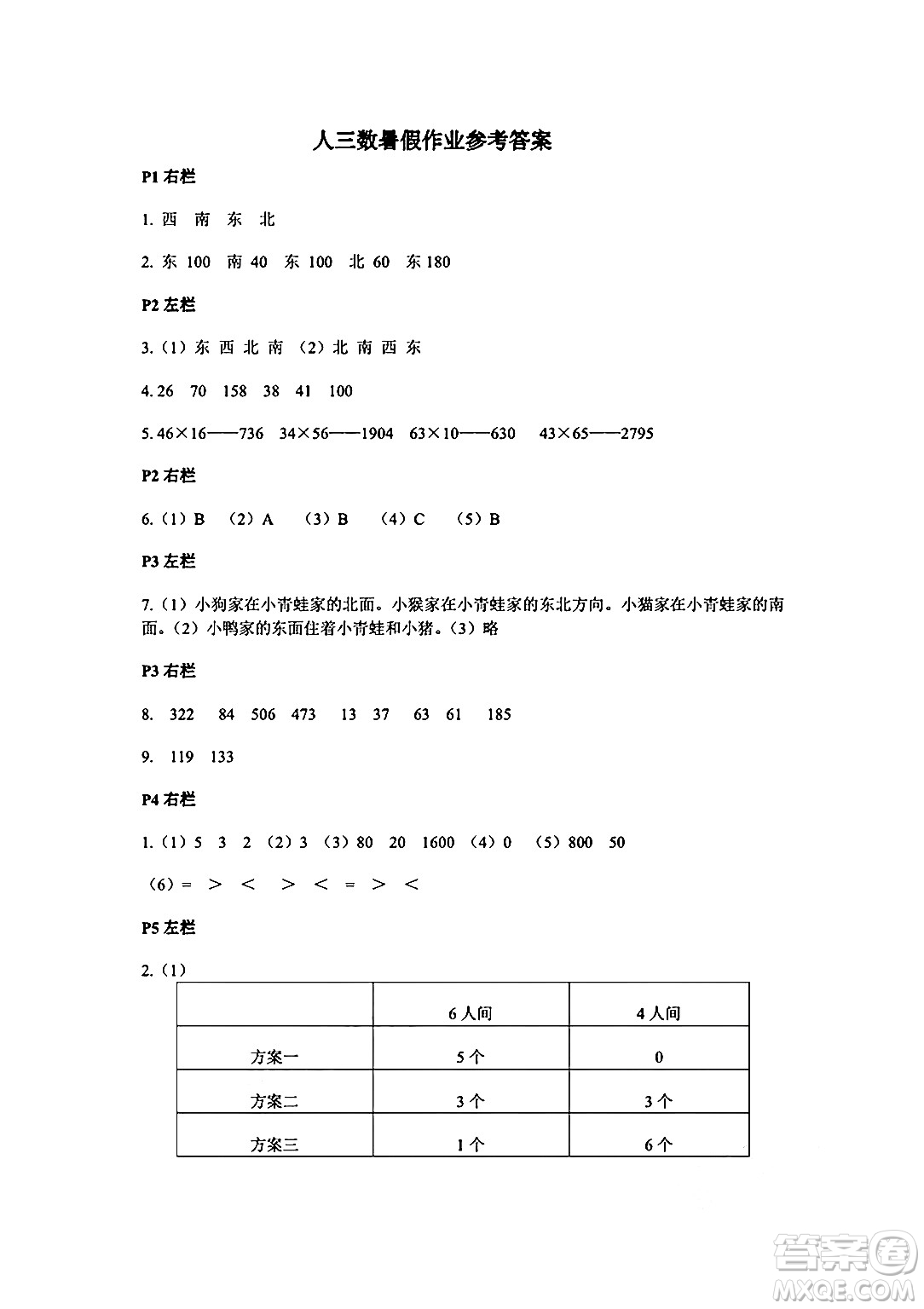 安徽少年兒童出版社2024年暑假作業(yè)三年級數(shù)學(xué)人教版答案