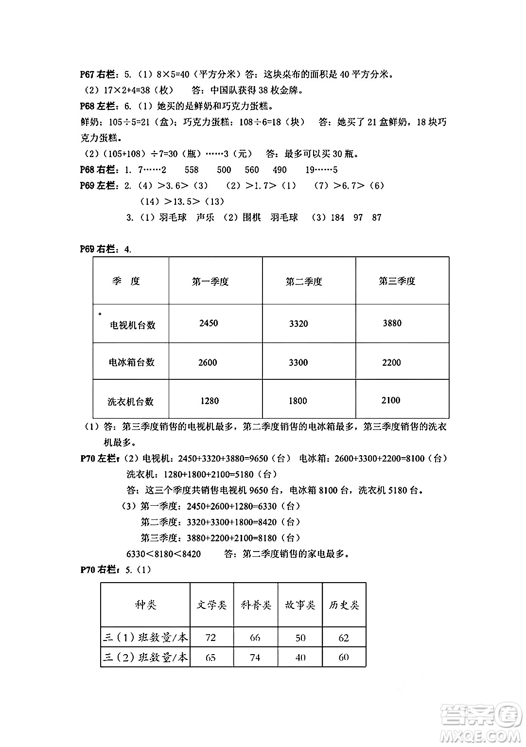安徽少年兒童出版社2024年暑假作業(yè)三年級數(shù)學(xué)人教版答案