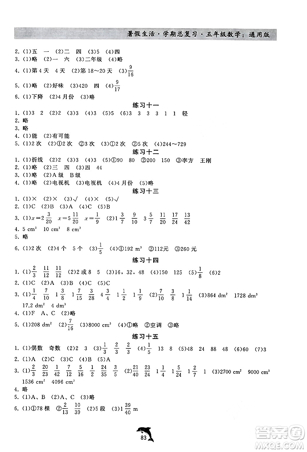 河北科學(xué)技術(shù)出版社2024年假期核心素養(yǎng)暑假生活學(xué)期總復(fù)習(xí)五年級(jí)數(shù)學(xué)通用版答案