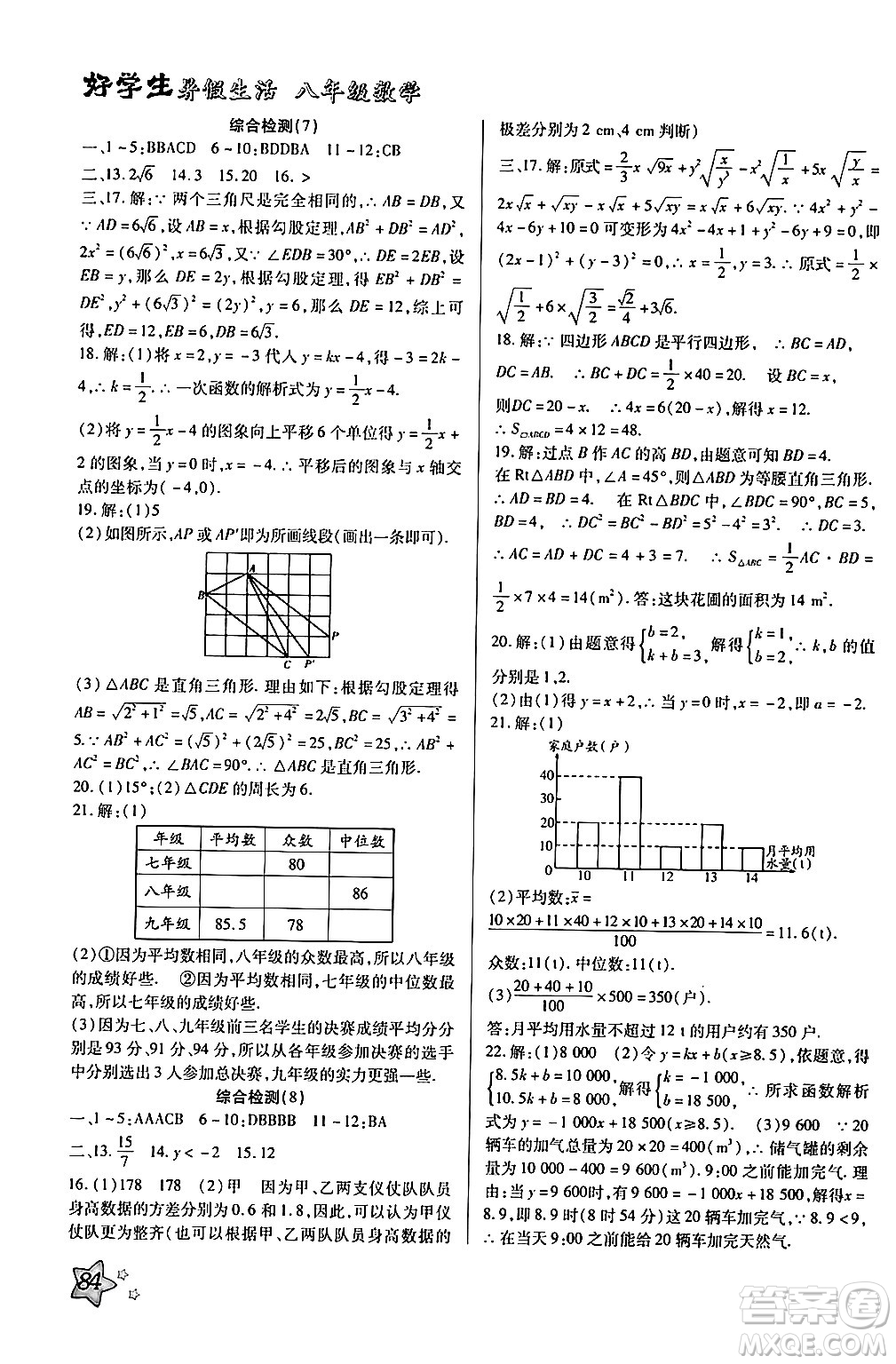 河北美術(shù)出版社2024年好學(xué)生暑假生活八年級(jí)數(shù)學(xué)通用版答案