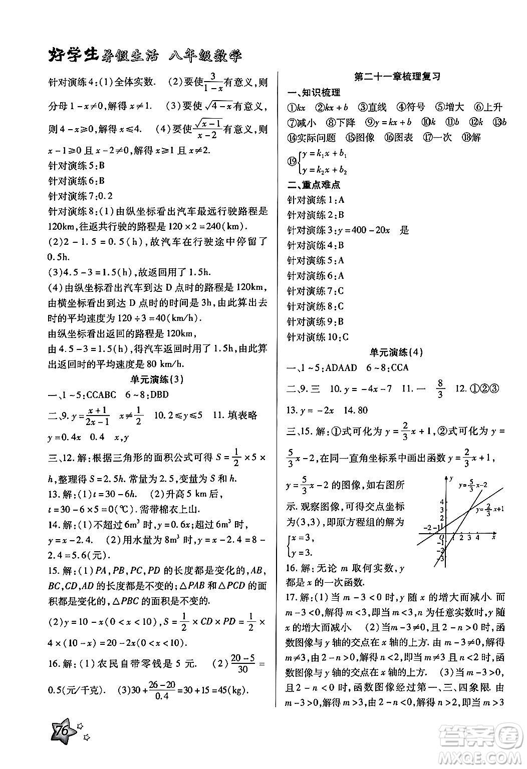 河北美術(shù)出版社2024年好學(xué)生暑假生活八年級(jí)數(shù)學(xué)冀教版答案