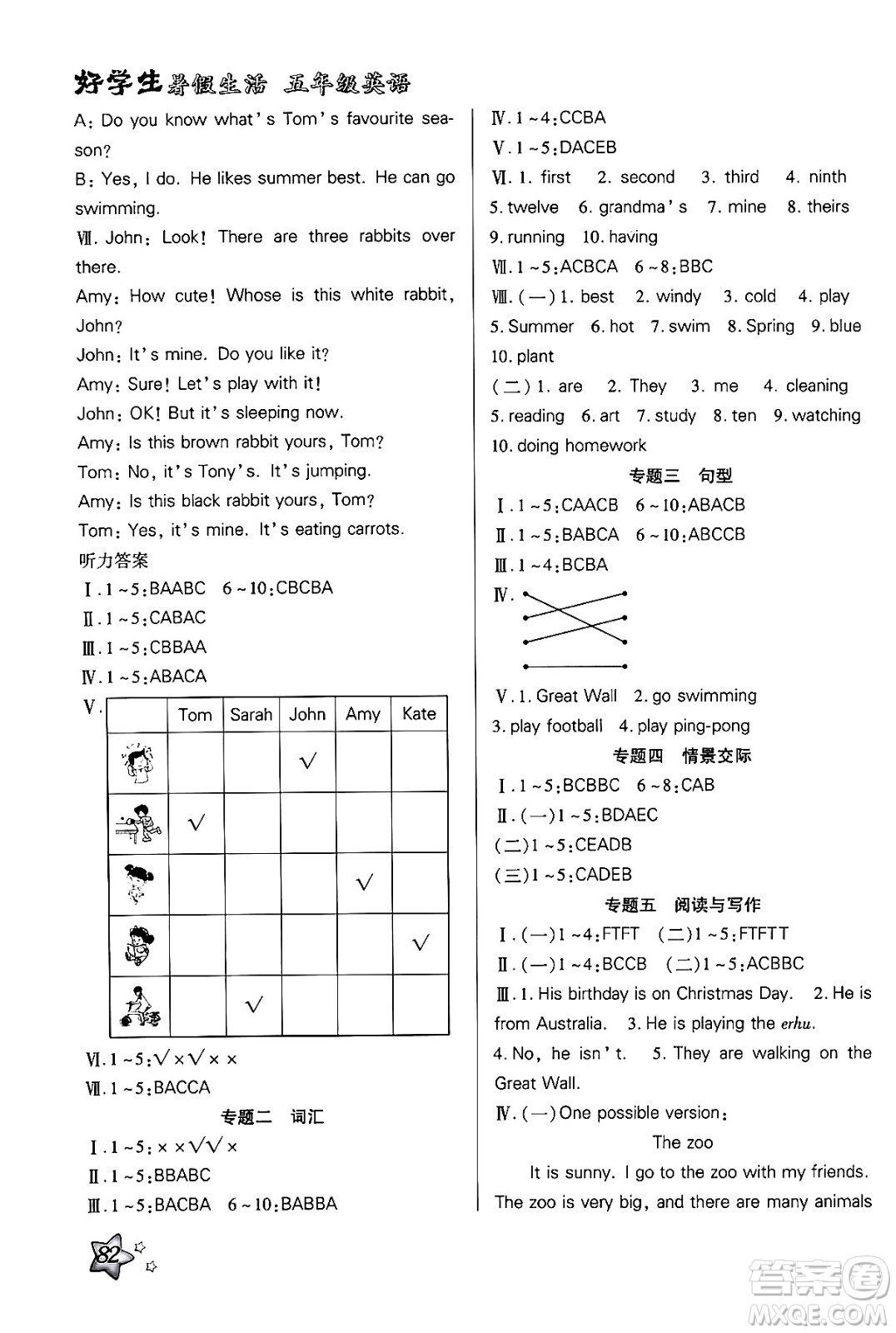 河北美術(shù)出版社2024年好學(xué)生暑假生活五年級(jí)英語通用版答案