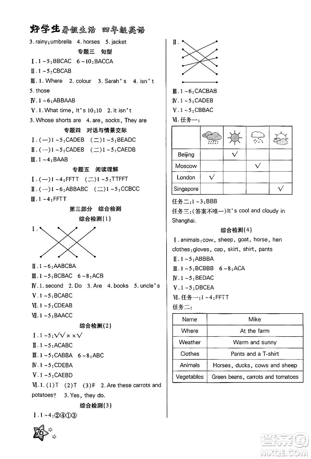 河北美術(shù)出版社2024年好學生暑假生活四年級英語通用版答案