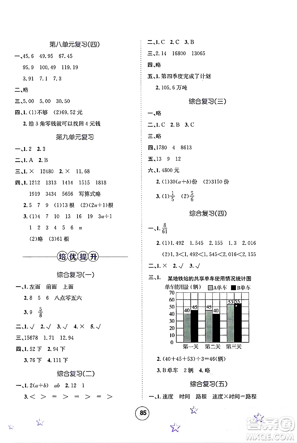 河北少年兒童出版社2024年桂壯紅皮書暑假天地四年級數學冀教版答案