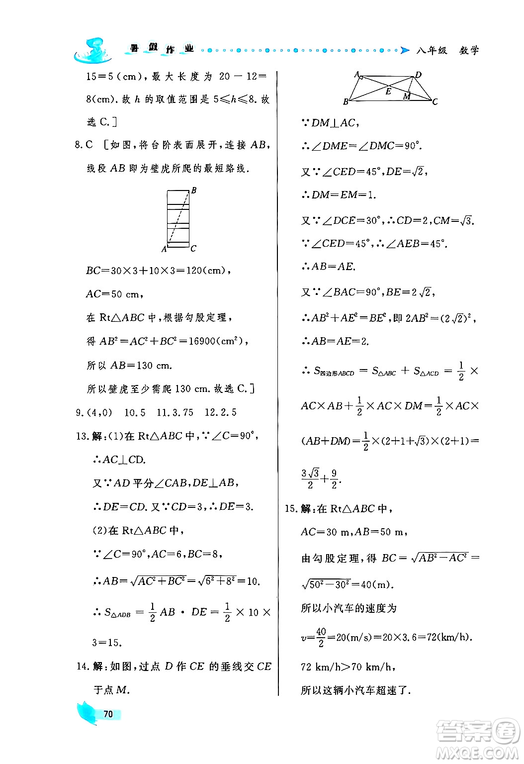 陜西人民出版社2024年實(shí)驗(yàn)教材新學(xué)案暑假作業(yè)八年級(jí)數(shù)學(xué)通用版答案