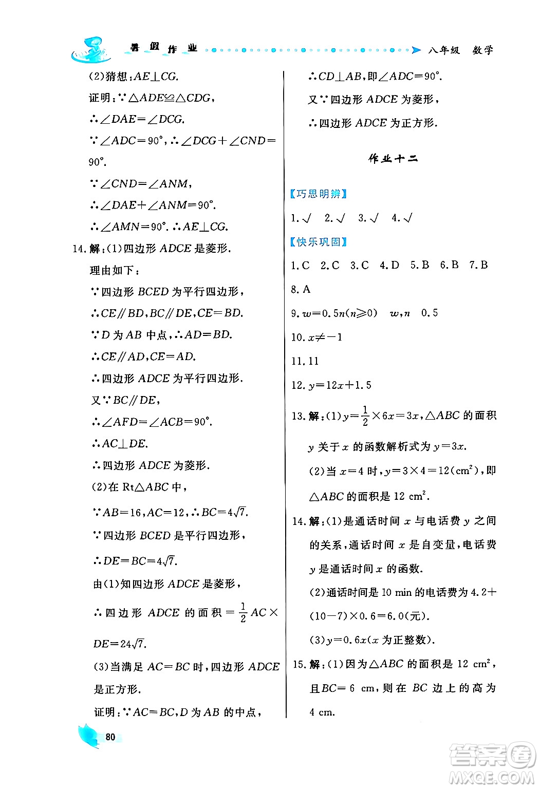 陜西人民出版社2024年實(shí)驗(yàn)教材新學(xué)案暑假作業(yè)八年級(jí)數(shù)學(xué)通用版答案