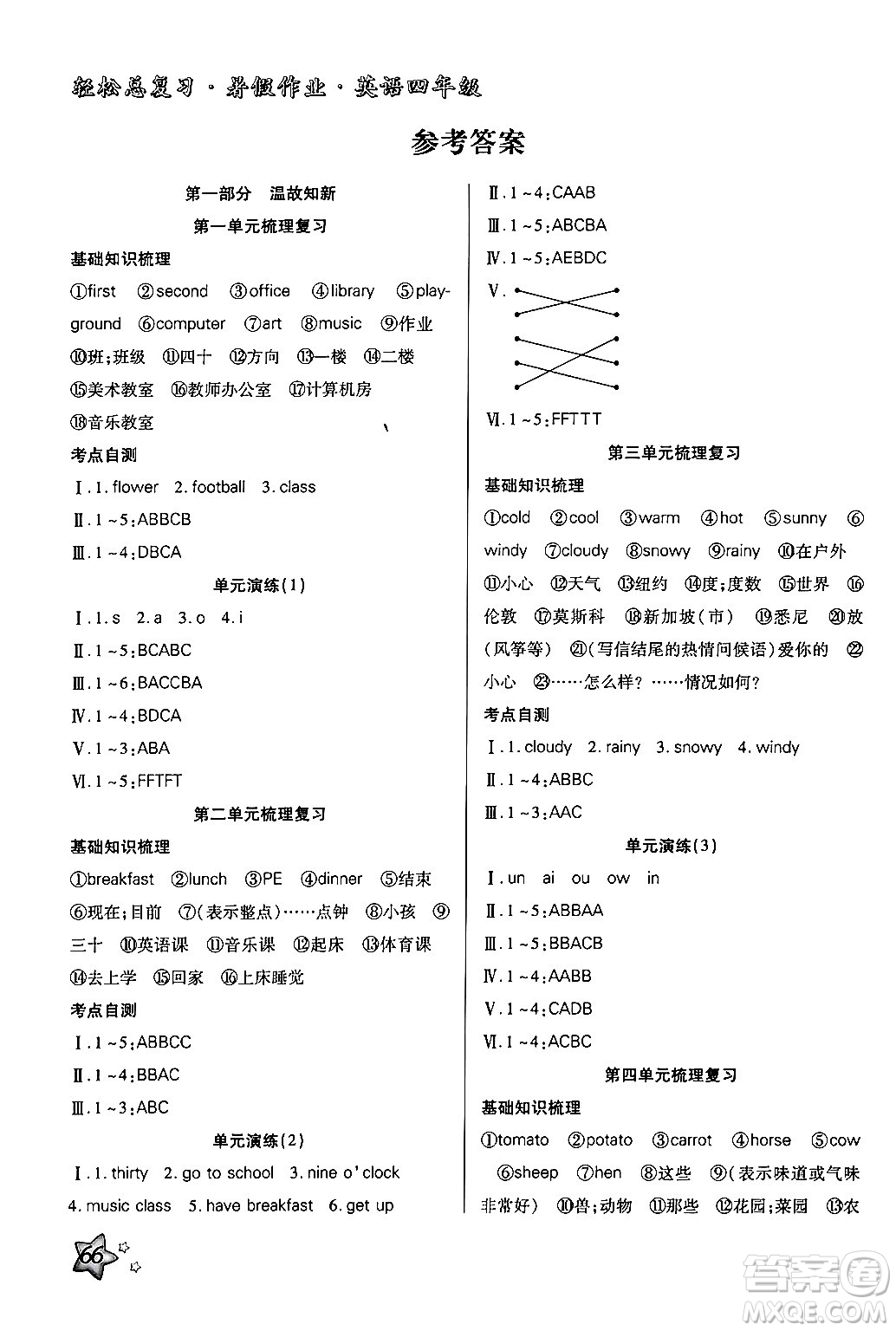 河北科學(xué)技術(shù)出版社2024年輕松總復(fù)習(xí)暑假作業(yè)四年級(jí)英語(yǔ)人教PEP版答案