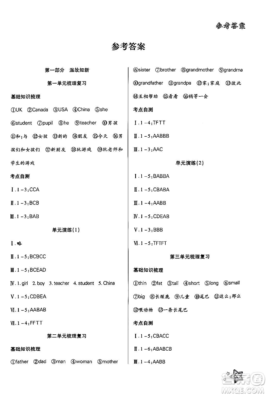 河北科學(xué)技術(shù)出版社2024年輕松總復(fù)習(xí)暑假作業(yè)三年級英語人教PEP版答案