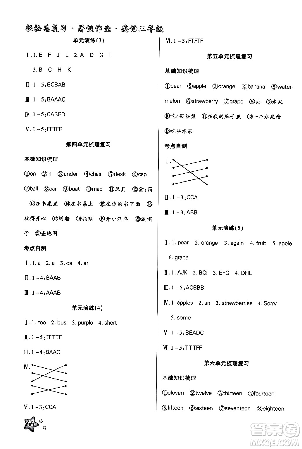 河北科學(xué)技術(shù)出版社2024年輕松總復(fù)習(xí)暑假作業(yè)三年級英語人教PEP版答案