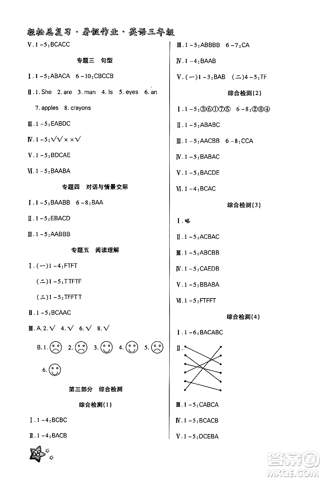 河北科學(xué)技術(shù)出版社2024年輕松總復(fù)習(xí)暑假作業(yè)三年級英語人教PEP版答案