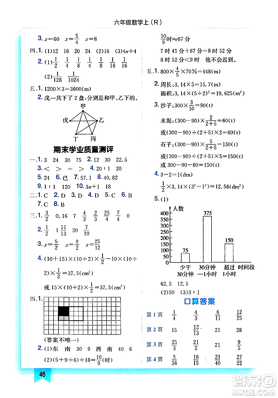 龍門(mén)書(shū)局2024年秋黃岡小狀元作業(yè)本六年級(jí)數(shù)學(xué)上冊(cè)人教版答案