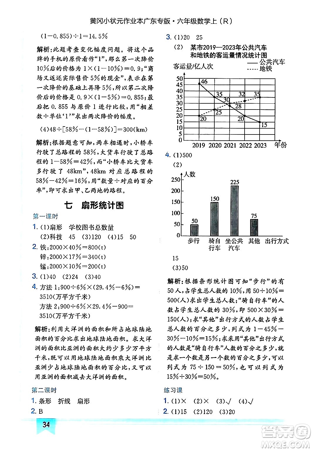 龍門書局2024年秋黃岡小狀元作業(yè)本六年級數(shù)學(xué)上冊人教版廣東專版答案
