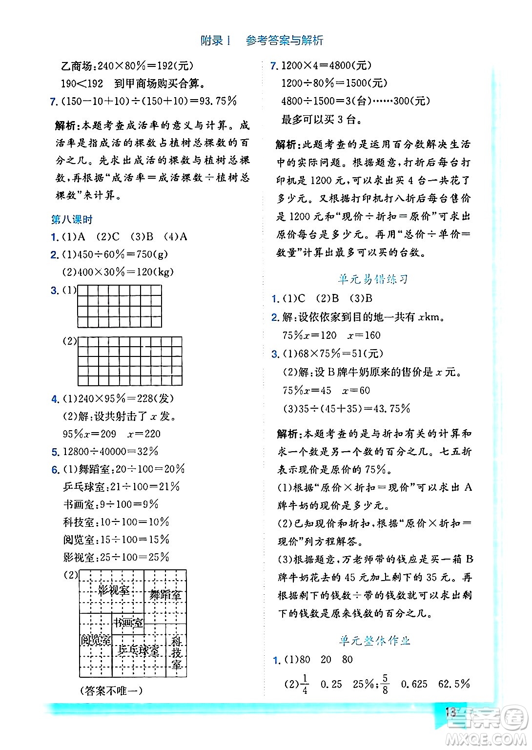 龍門書局2024年秋黃岡小狀元作業(yè)本六年級(jí)數(shù)學(xué)上冊(cè)北師大版答案