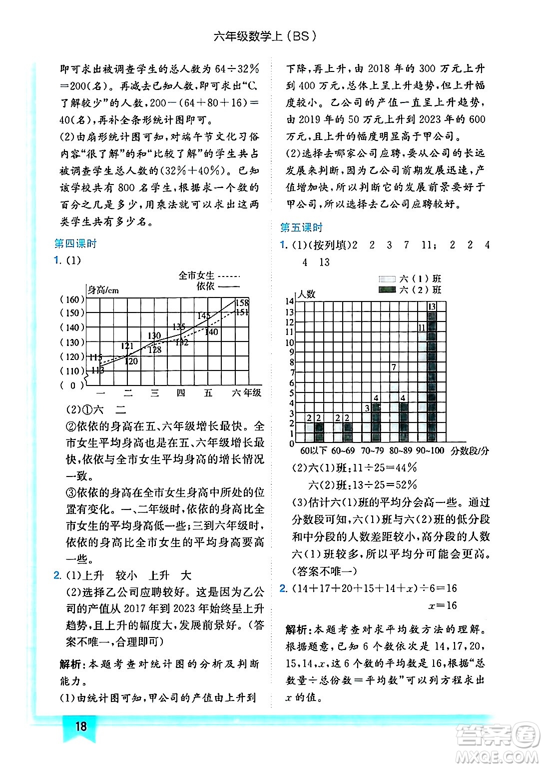 龍門書局2024年秋黃岡小狀元作業(yè)本六年級(jí)數(shù)學(xué)上冊(cè)北師大版答案