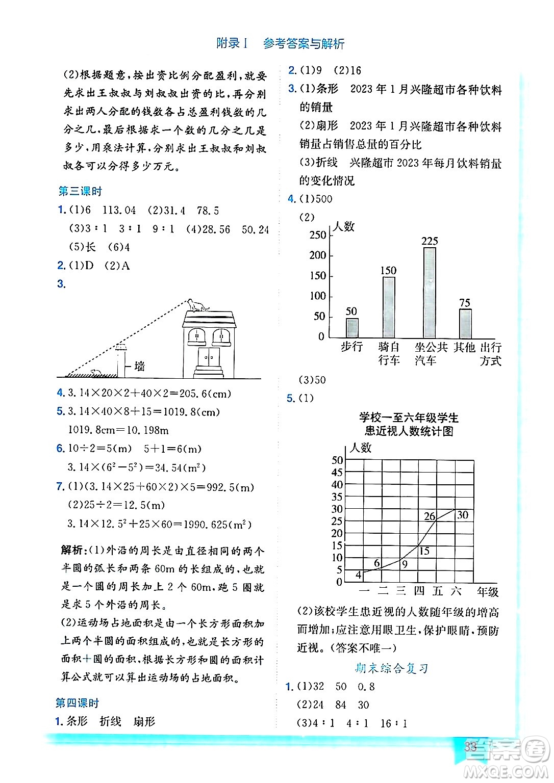 龍門書局2024年秋黃岡小狀元作業(yè)本六年級(jí)數(shù)學(xué)上冊(cè)北師大版答案
