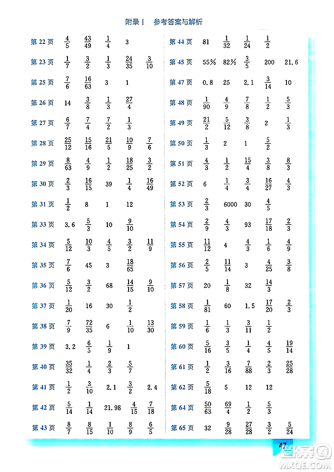 龍門書局2024年秋黃岡小狀元作業(yè)本六年級(jí)數(shù)學(xué)上冊(cè)北師大版答案