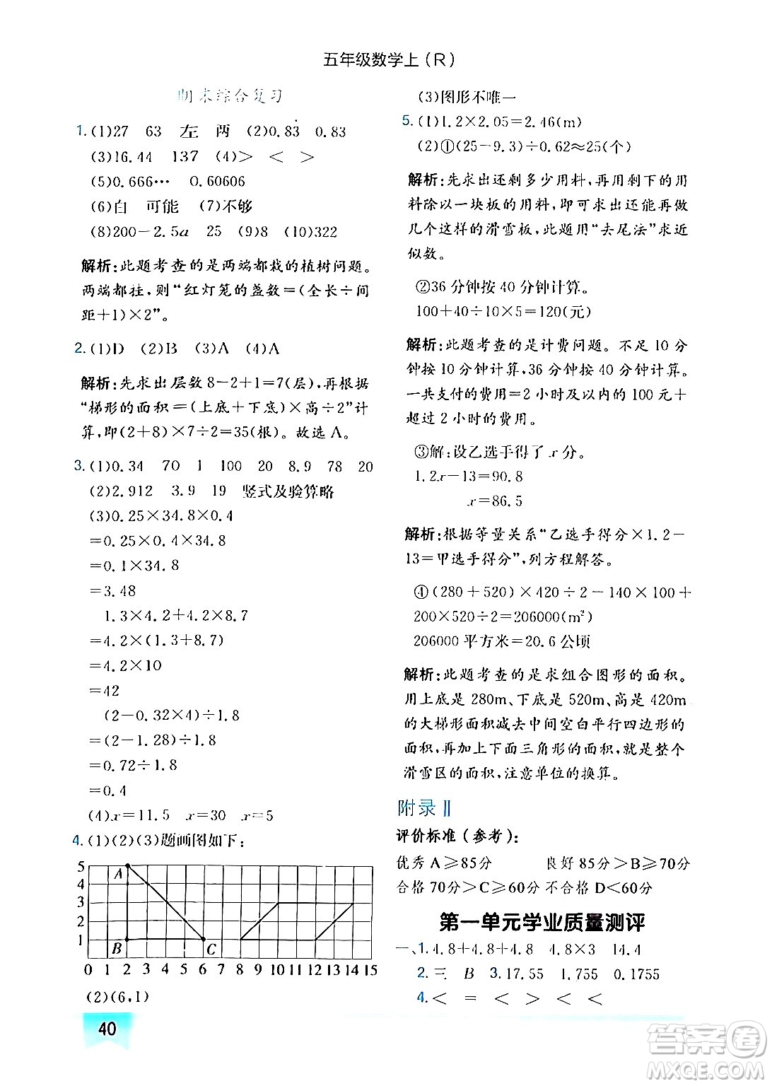 龍門(mén)書(shū)局2024年秋黃岡小狀元作業(yè)本五年級(jí)數(shù)學(xué)上冊(cè)人教版答案