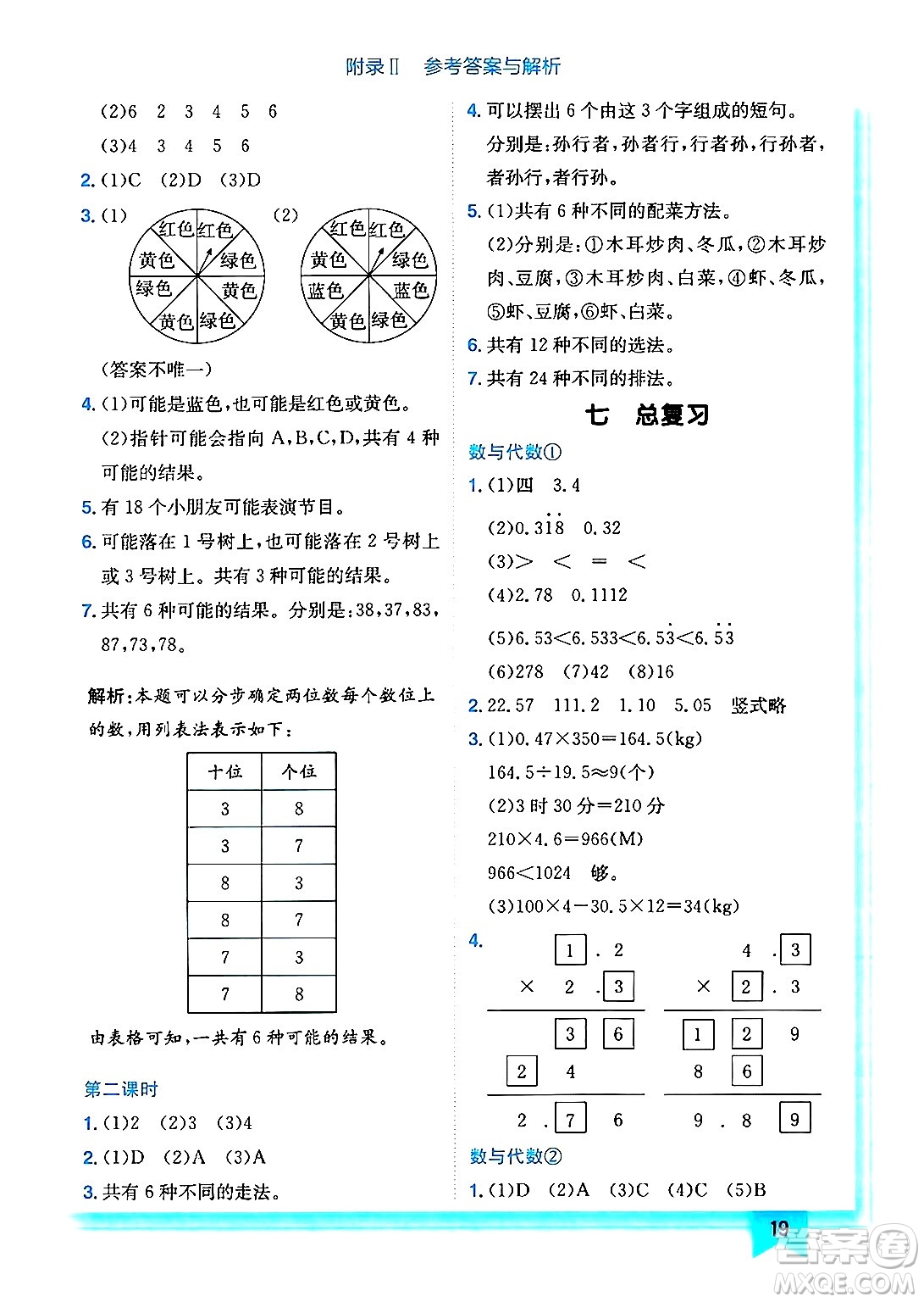 龍門書局2024年秋黃岡小狀元作業(yè)本五年級數(shù)學上冊西師版答案