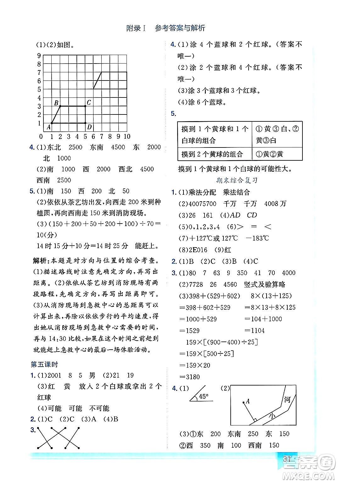 龍門書局2024年秋黃岡小狀元作業(yè)本四年級數(shù)學(xué)上冊北師大版廣東專版答案