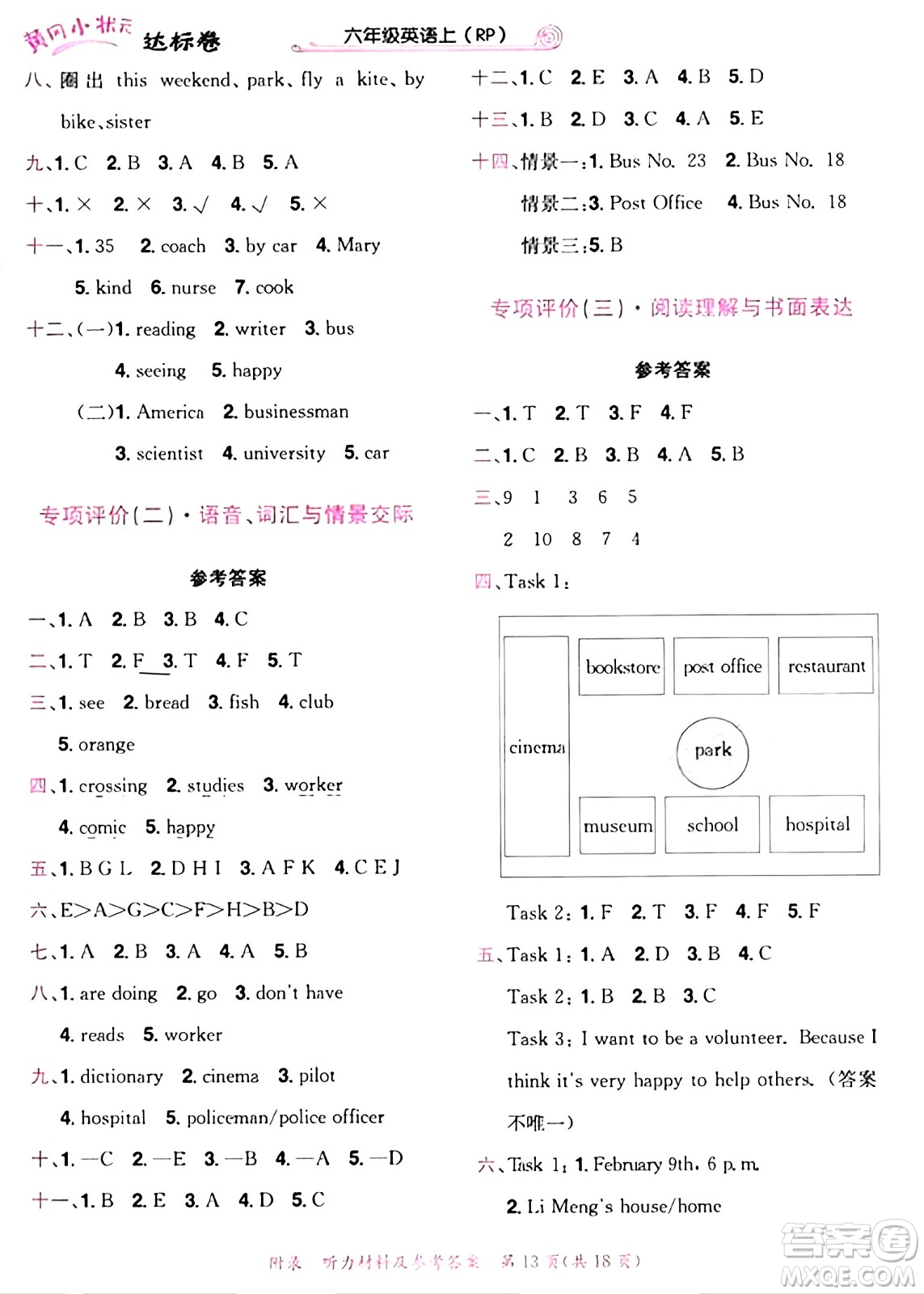 龍門書局2024年秋黃岡小狀元達標卷六年級英語上冊人教PEP版廣東專版答案