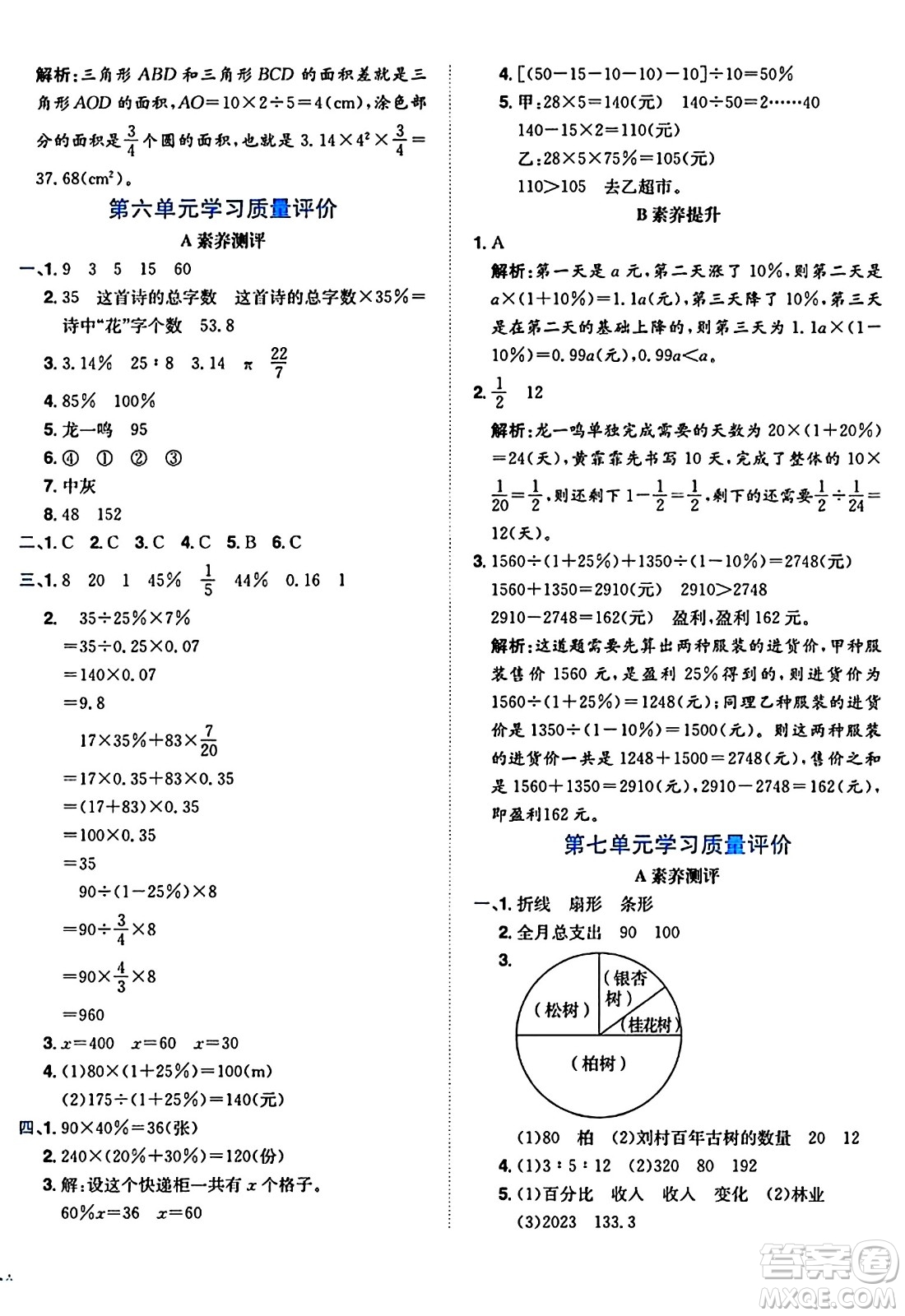 龍門書局2024年秋黃岡小狀元達(dá)標(biāo)卷六年級數(shù)學(xué)上冊人教版廣東專版答案