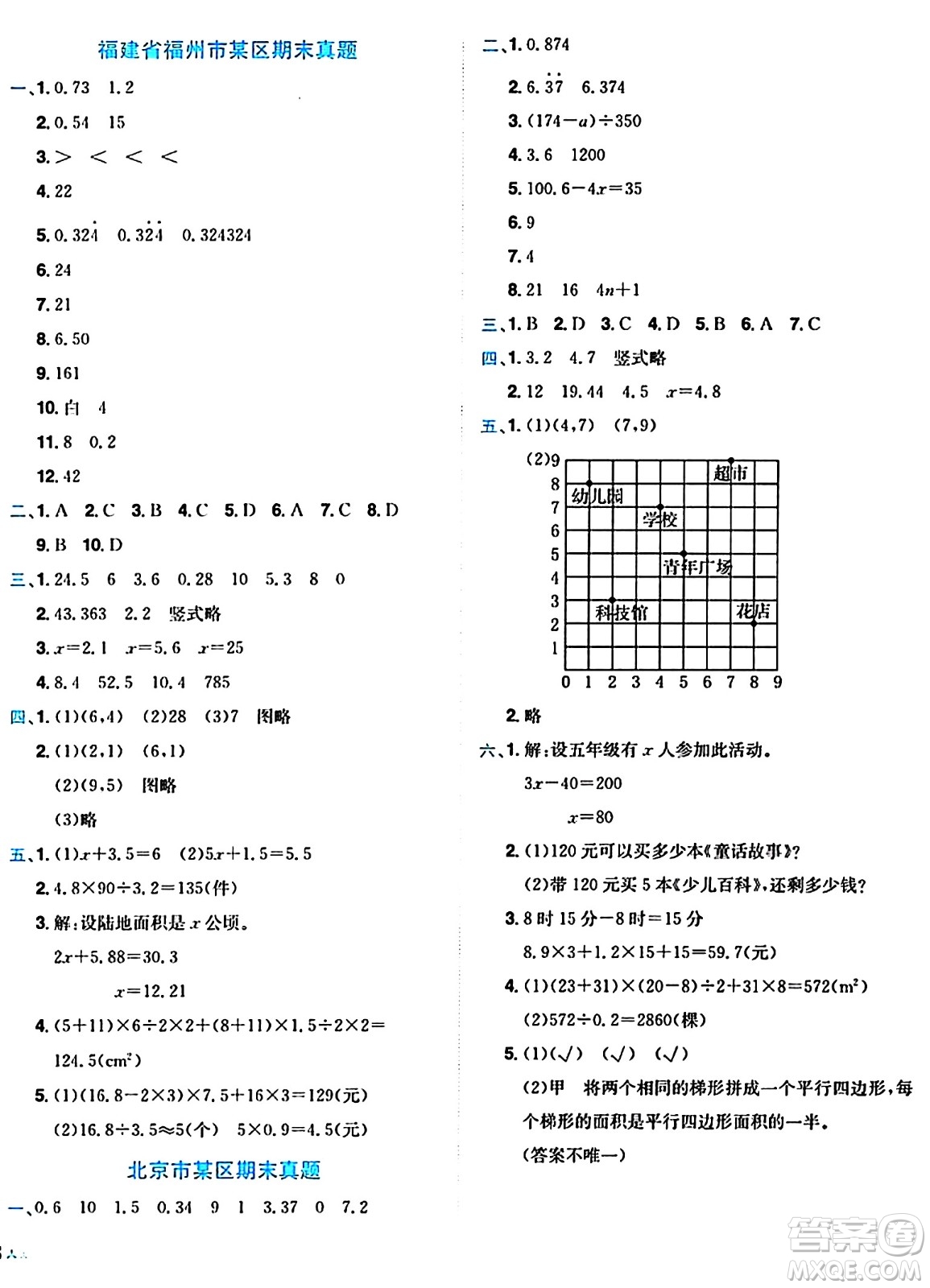 龍門書局2024年秋黃岡小狀元達(dá)標(biāo)卷五年級數(shù)學(xué)上冊人教版答案