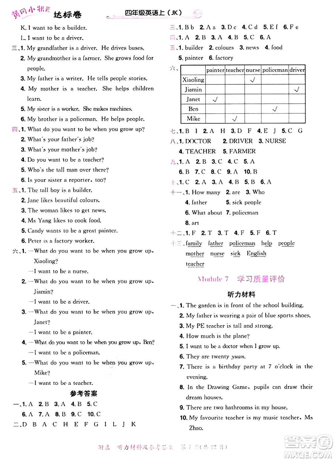 龍門(mén)書(shū)局2024年秋黃岡小狀元達(dá)標(biāo)卷四年級(jí)英語(yǔ)上冊(cè)教科版廣州專(zhuān)版答案