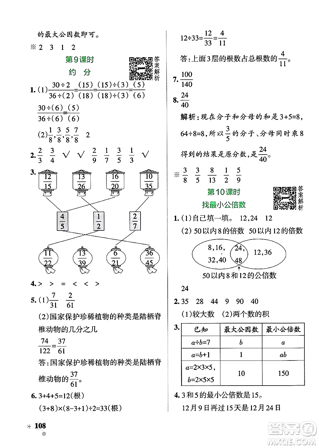 遼寧教育出版社2024年秋PASS小學(xué)學(xué)霸作業(yè)本五年級(jí)數(shù)學(xué)上冊(cè)北師大版答案