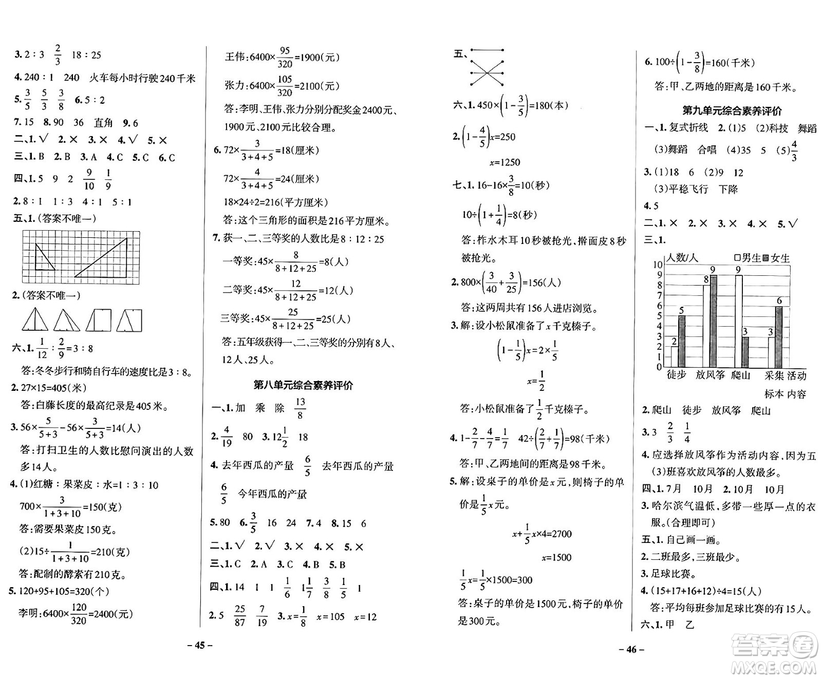 遼寧教育出版社2024年秋PASS小學學霸作業(yè)本五年級數(shù)學上冊青島版五四制答案