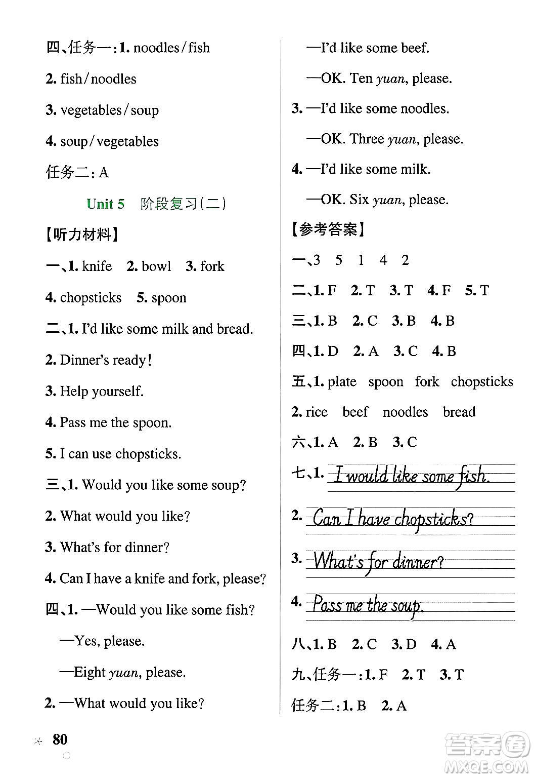 遼寧教育出版社2024年秋PASS小學學霸作業(yè)本四年級英語上冊人教版河南專版答案