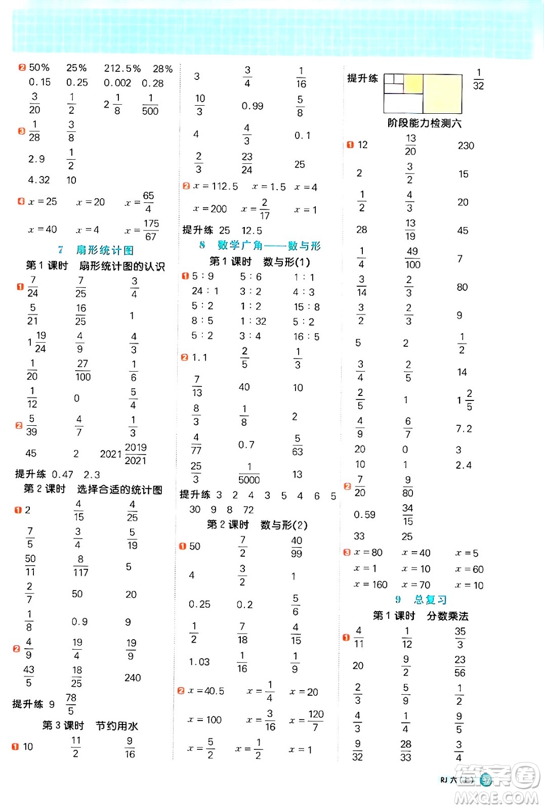 江西教育出版社2024年秋陽光同學(xué)計算小達(dá)人六年級數(shù)學(xué)上冊人教版答案