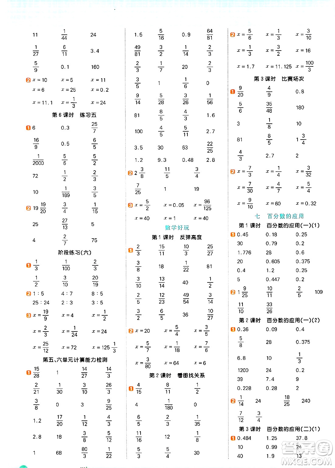 江西教育出版社2024年秋陽光同學(xué)計算小達(dá)人六年級數(shù)學(xué)上冊北師大版答案