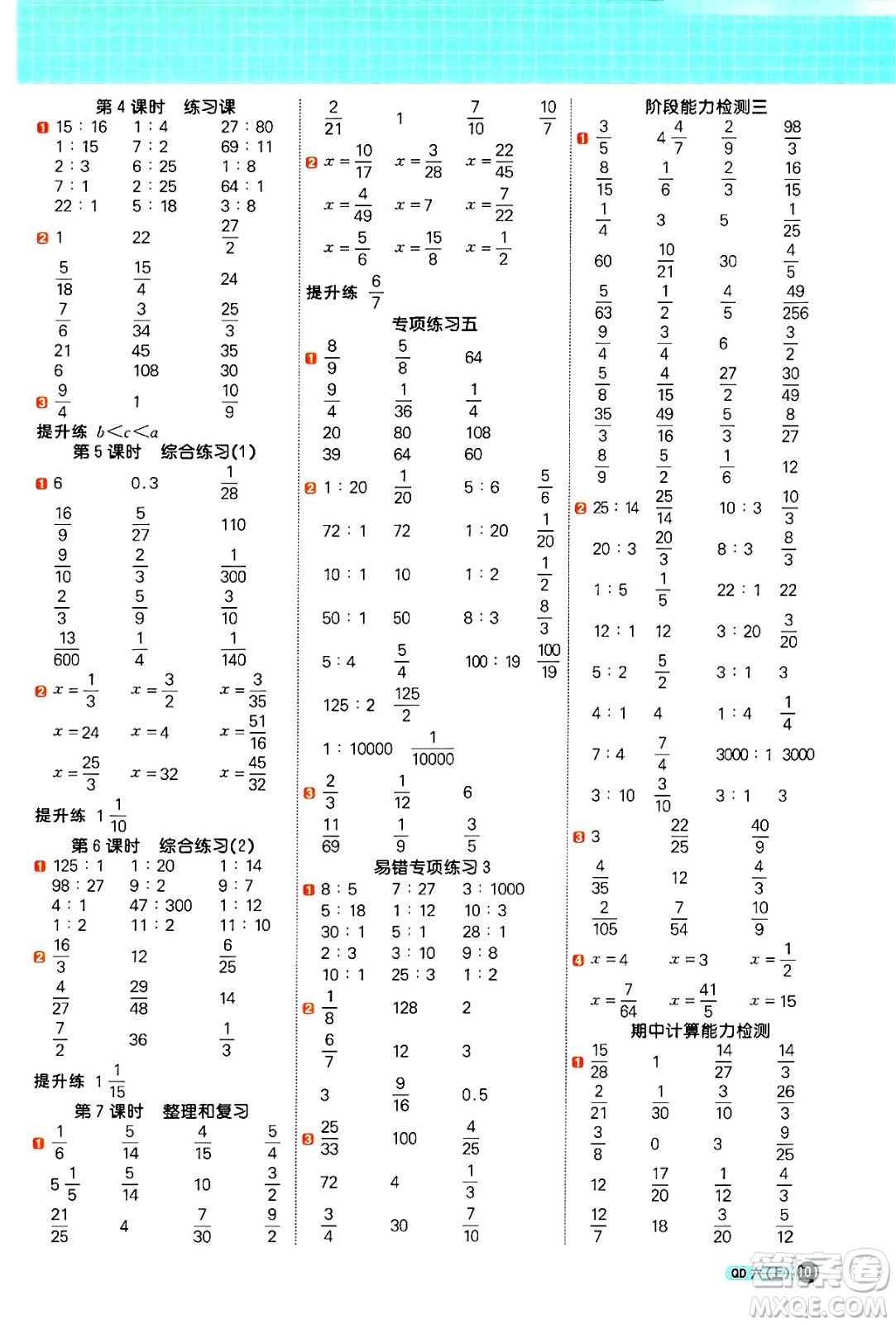 江西教育出版社2024年秋陽光同學(xué)計(jì)算小達(dá)人六年級(jí)數(shù)學(xué)上冊(cè)青島版答案