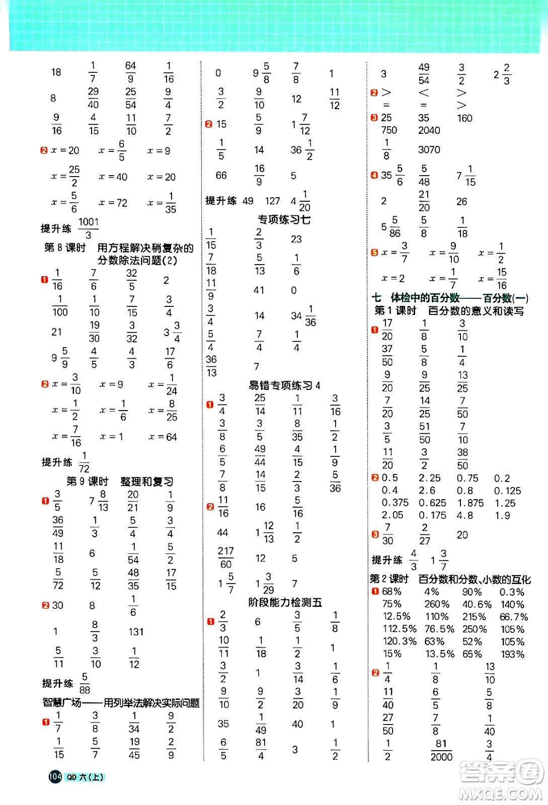 江西教育出版社2024年秋陽光同學(xué)計(jì)算小達(dá)人六年級(jí)數(shù)學(xué)上冊(cè)青島版答案
