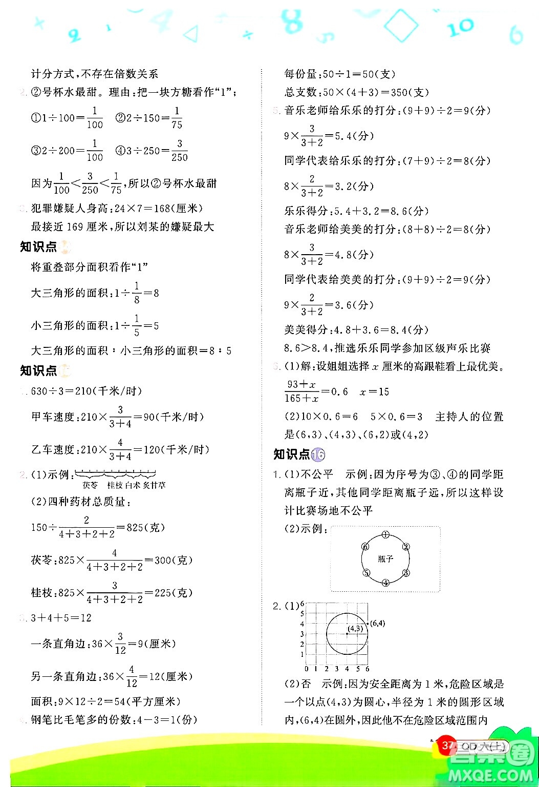 江西教育出版社2024年秋陽光同學(xué)計(jì)算小達(dá)人六年級(jí)數(shù)學(xué)上冊(cè)青島版答案