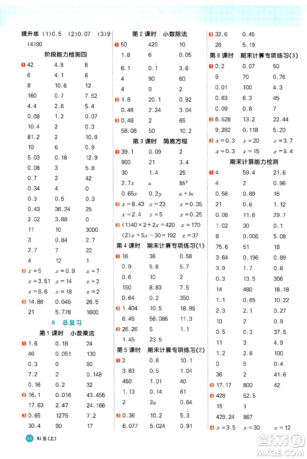 江西教育出版社2024年秋陽(yáng)光同學(xué)計(jì)算小達(dá)人五年級(jí)數(shù)學(xué)上冊(cè)人教版廣東專(zhuān)版答案