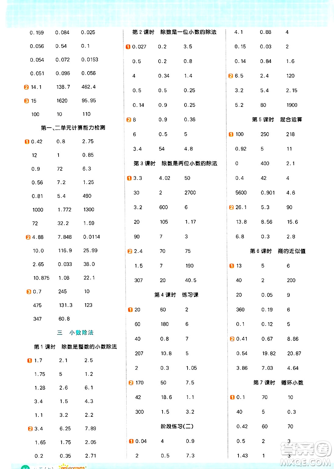 江西教育出版社2024年秋陽光同學(xué)計(jì)算小達(dá)人五年級(jí)數(shù)學(xué)上冊(cè)冀教版答案