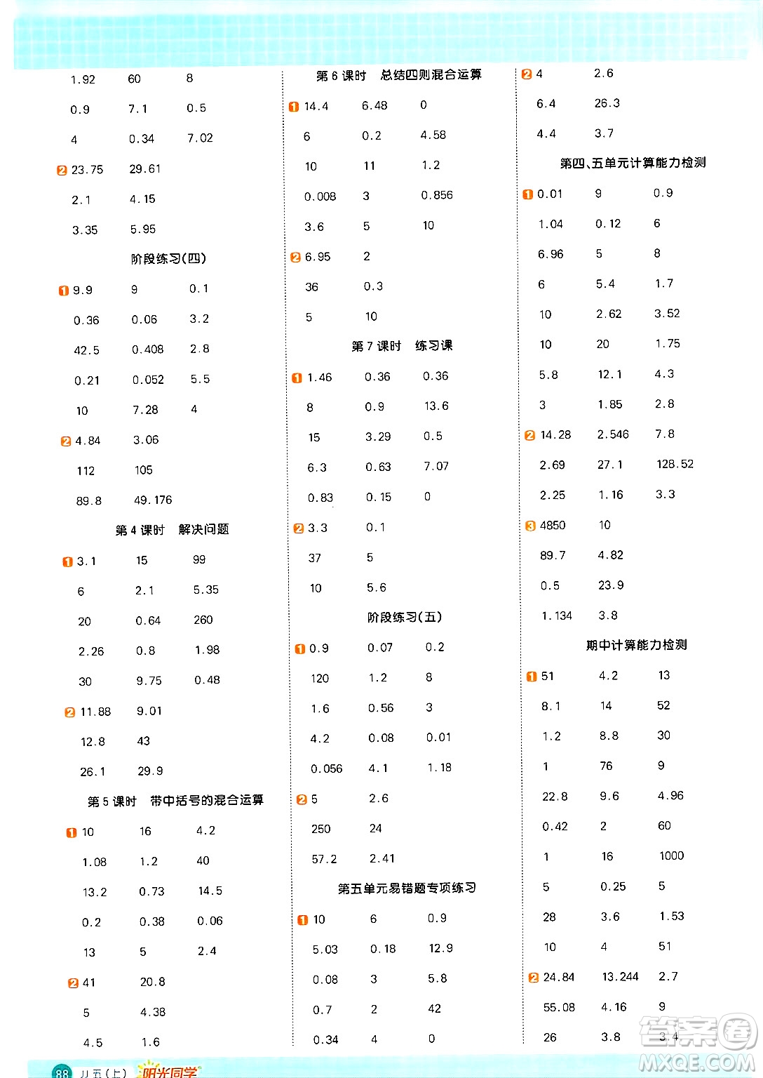 江西教育出版社2024年秋陽光同學(xué)計(jì)算小達(dá)人五年級(jí)數(shù)學(xué)上冊(cè)冀教版答案