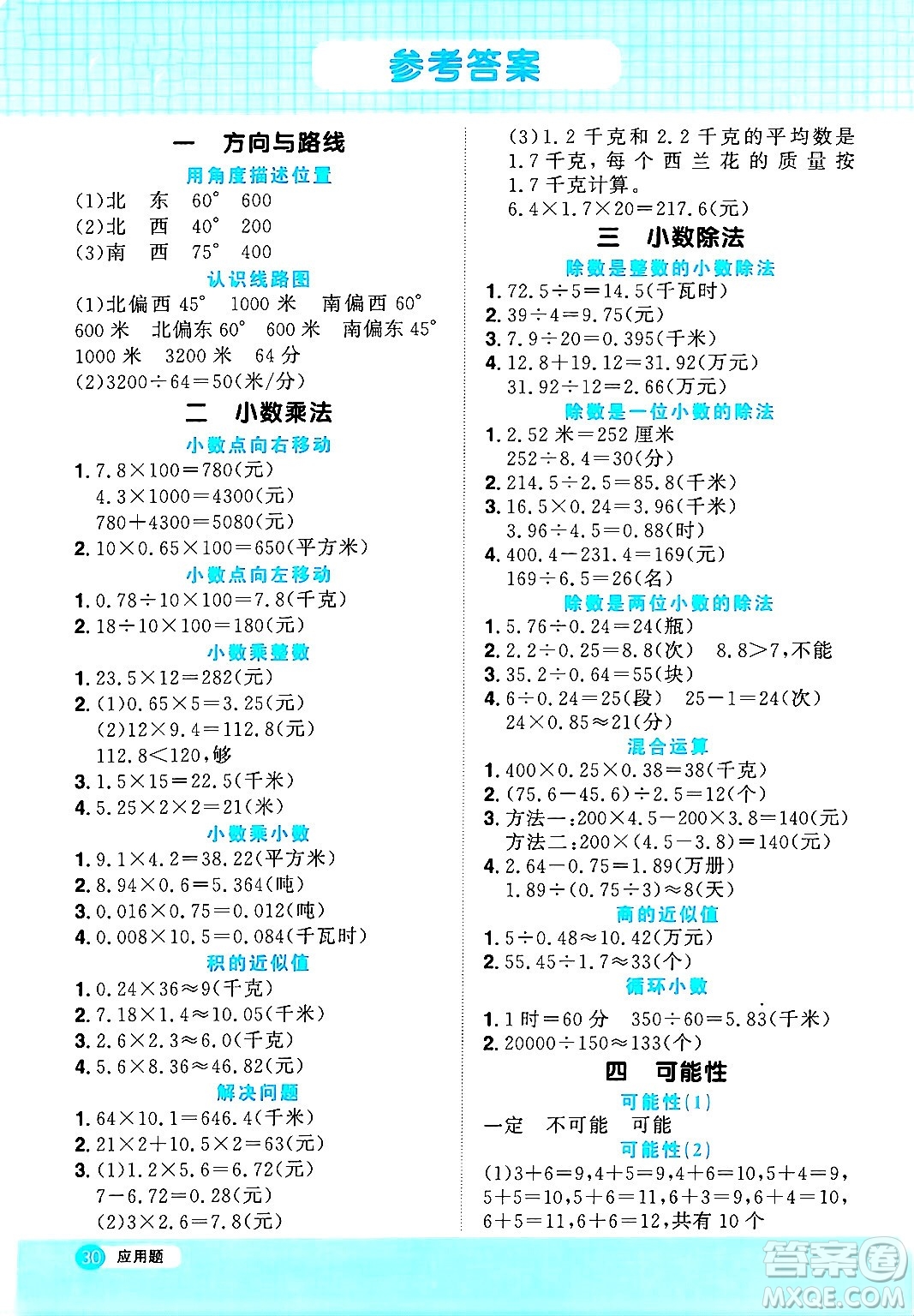 江西教育出版社2024年秋陽光同學(xué)計(jì)算小達(dá)人五年級(jí)數(shù)學(xué)上冊(cè)冀教版答案