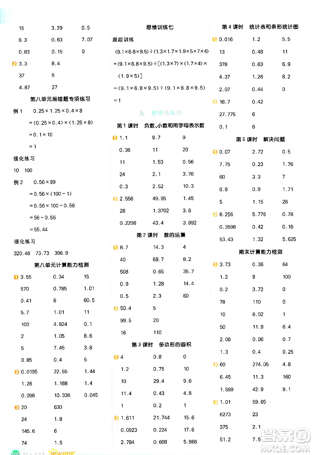 江西教育出版社2024年秋陽(yáng)光同學(xué)計(jì)算小達(dá)人五年級(jí)數(shù)學(xué)上冊(cè)蘇教版答案